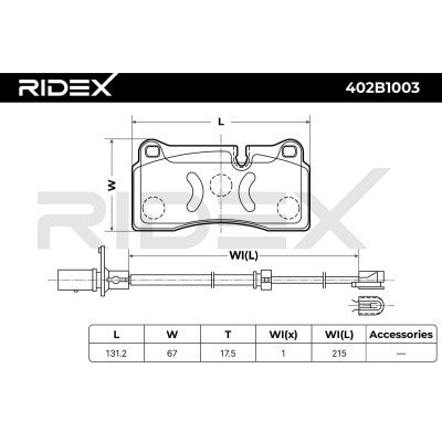 RIDEX 402B1003 Brake pad set