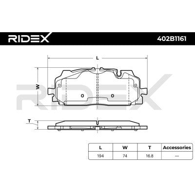 RIDEX 402B1161 Brake Pad Set for Audi - Front Axle