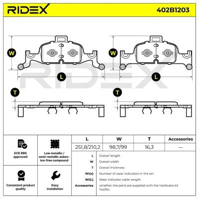 RIDEX 402B1203 Brake Pad Set for Audi - Front Axle