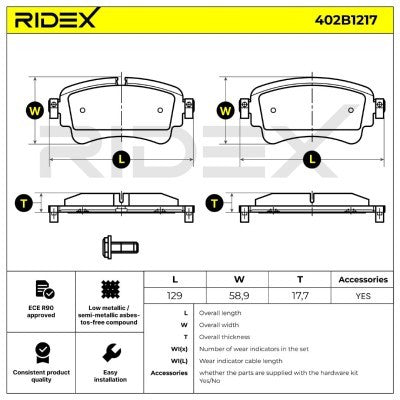 RIDEX 402B1217 Brake Pad Set for Audi - Rear Axle