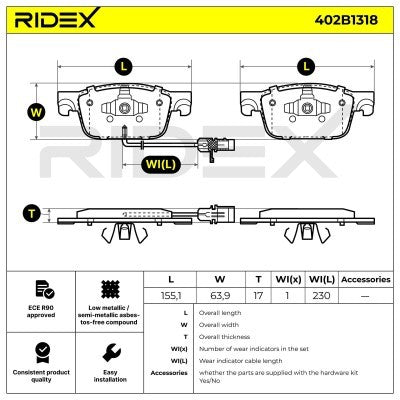 RIDEX 402B1318 Brake Pad Set for Audi - Front Axle