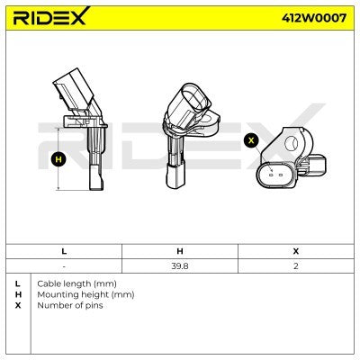 RIDEX 412W0007 ABS sensor Rear Axle Left - for Audi