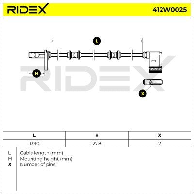 RIDEX 412W0025 ABS sensor Rear Axle - for Mercedes