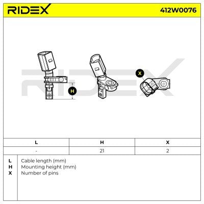 RIDEX 412W0076 ABS sensor Front Axle Left - for Audi