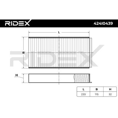 RIDEX 424I0439 Pollen filter 233mm x 115mm