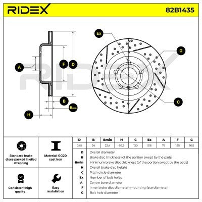 RIDEX 82B1435 Brake Disc - Rear Axle (pair)