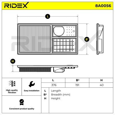 RIDEX 8A0056 Air Filter for Volkswagen