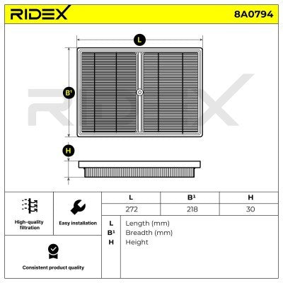 RIDEX 8A0794 Air Filter for Volkswagen