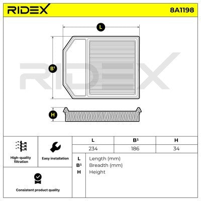RIDEX 8A1198 Air Filter for Mercedes