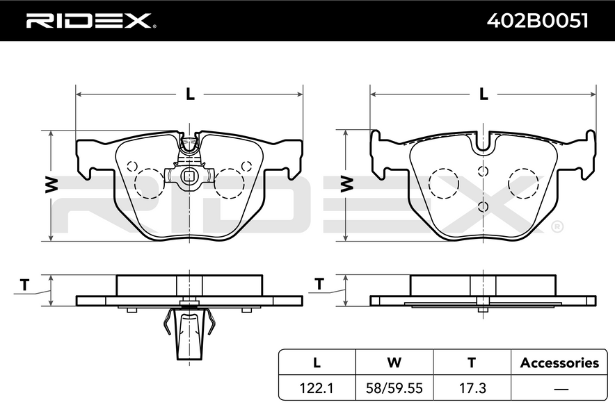 RIDEX 402B0051 Brake pad set Rear axle