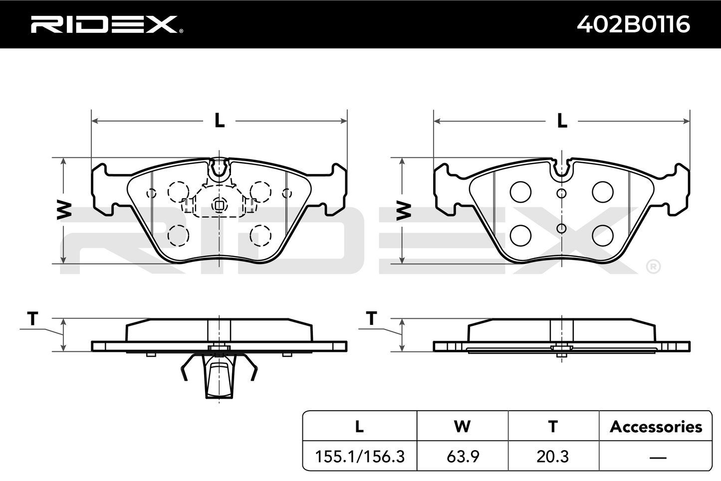 RIDEX 402B0116 Brake pad set