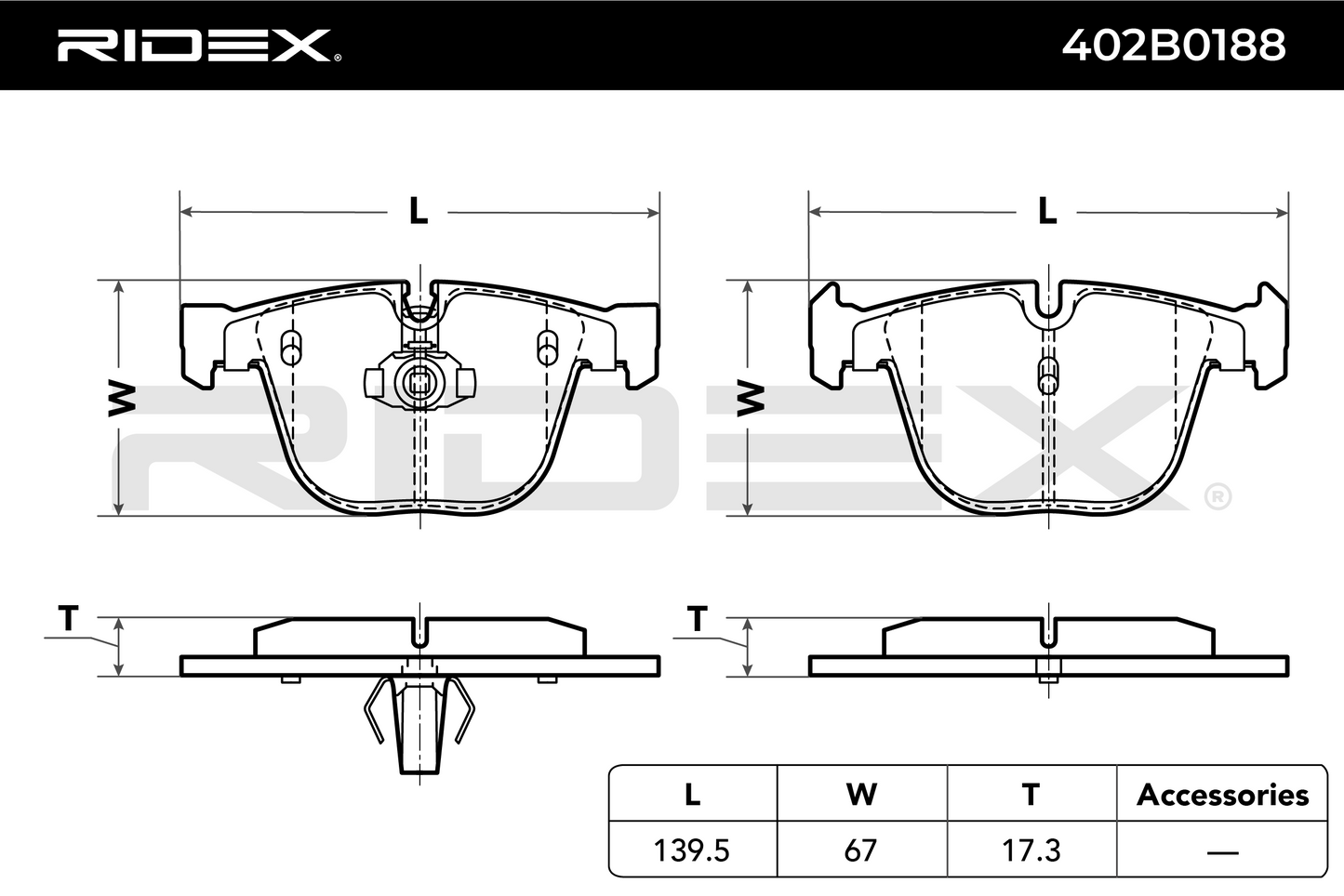 RIDEX 402B0188 Brake pad set