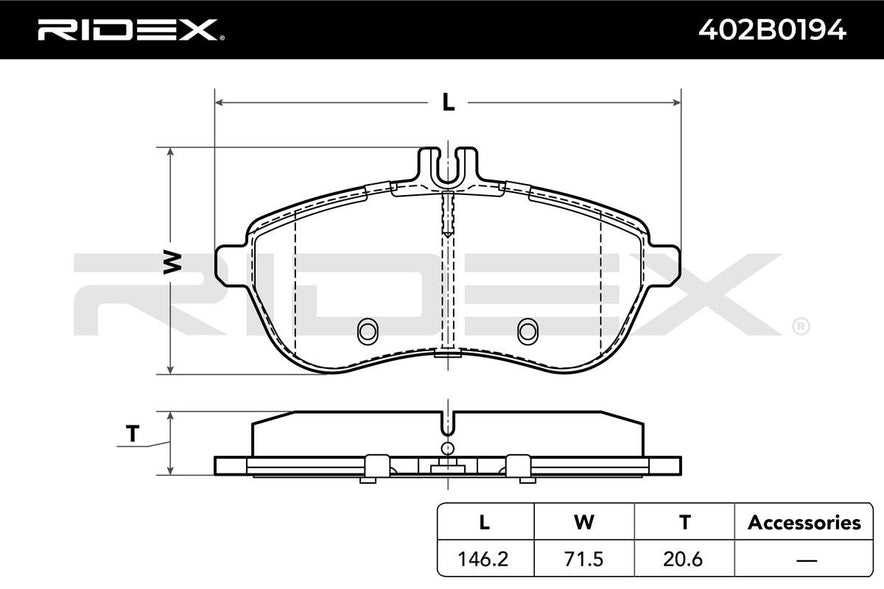 RIDEX 402B0194 Brake Pad Set for Mercedes - Front Axle