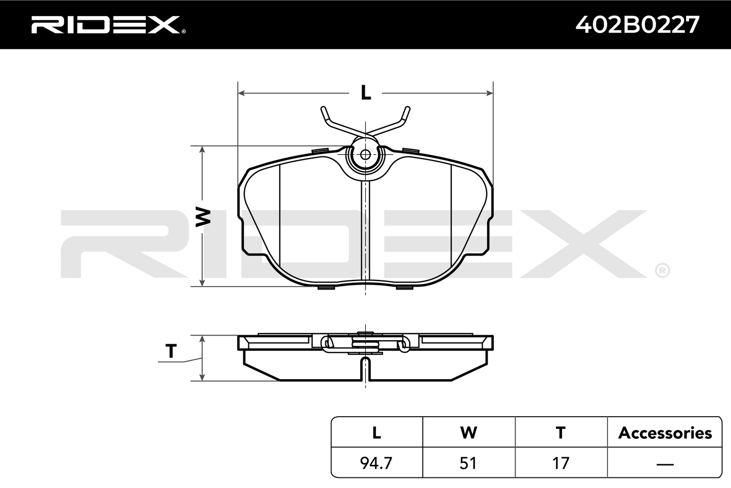 RIDEX 402B0227 Brake pad set