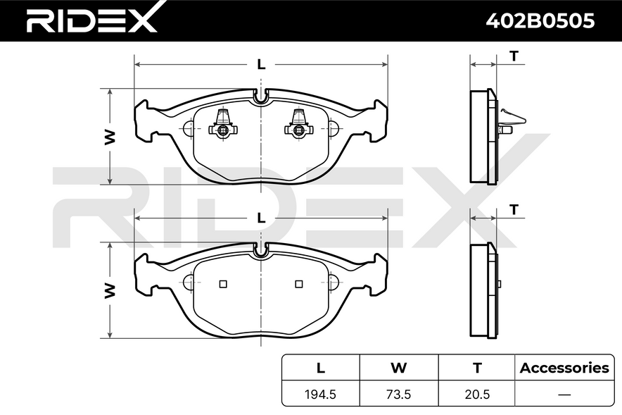 RIDEX 402B0505 Brake pad set