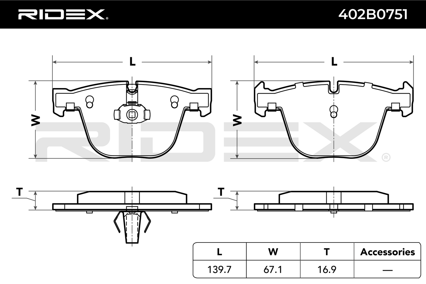 RIDEX 402B0751 Brake pad set - for BMW