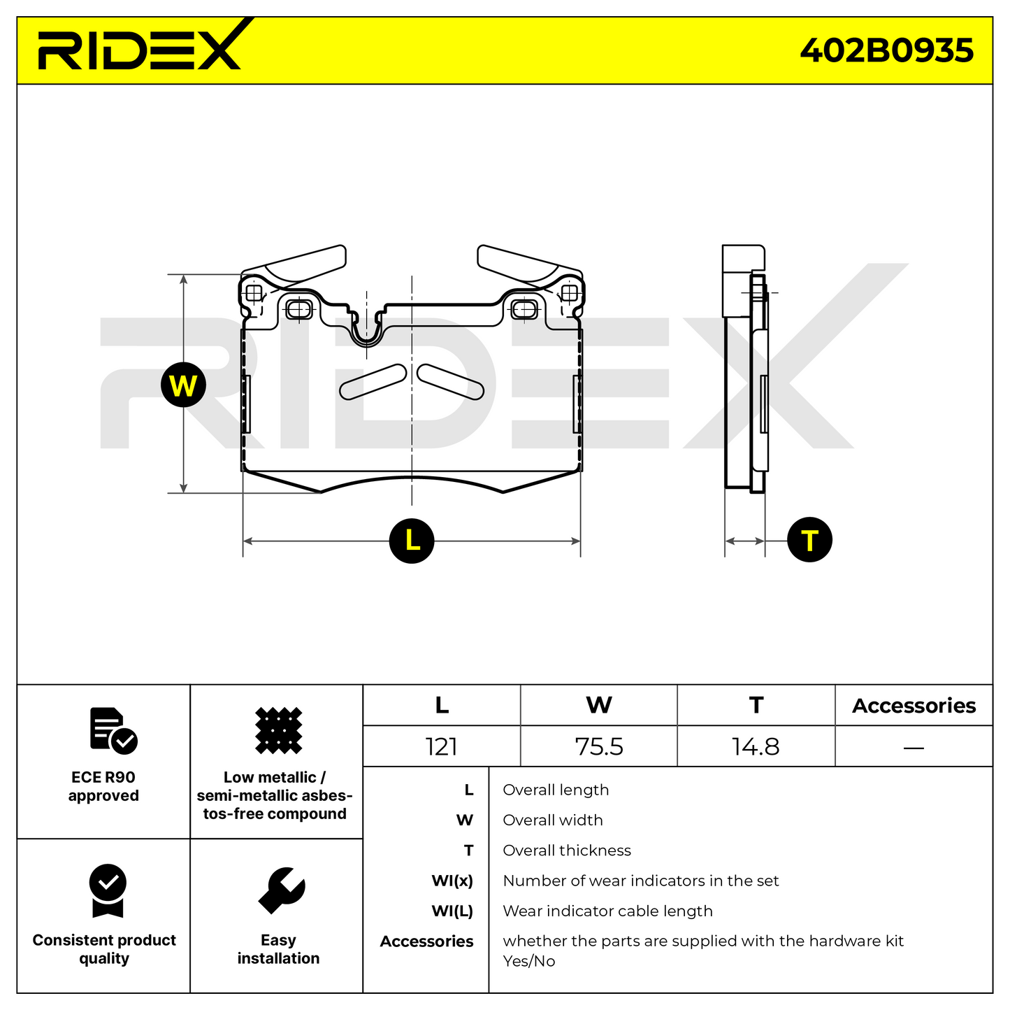 RIDEX 402B0935 Brake pad set