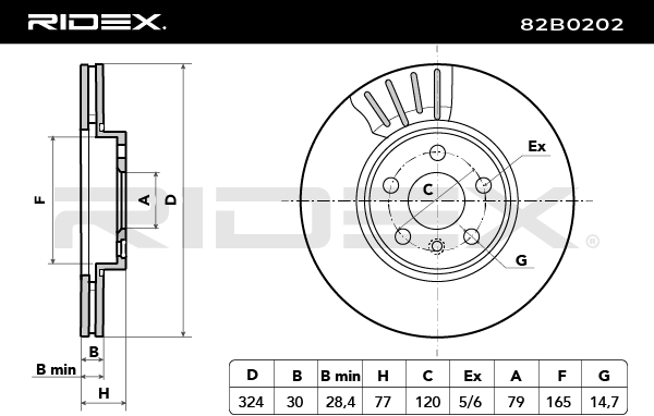 RIDEX 82B0202 Brake Disc - front axle (pair)