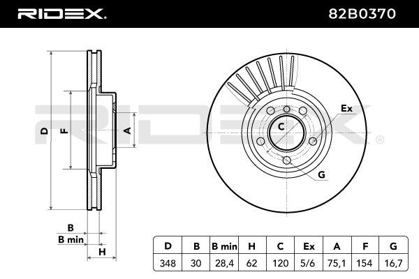 RIDEX 82B0370 Brake Disc - front axle (pair)