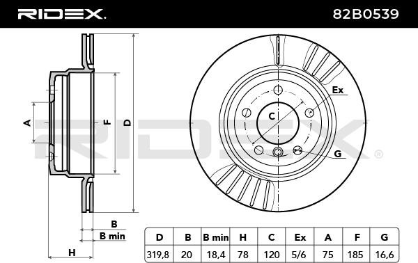 RIDEX 82B0539 Brake Disc - rear axle (pair)
