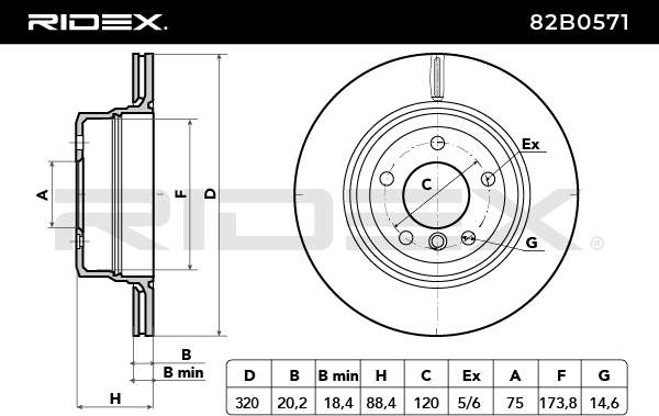 RIDEX 82B0571 Brake Disc - rear axle (pair)
