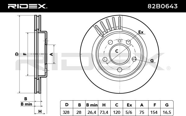 RIDEX 82B0643 Brake Disc - front axle (pair)