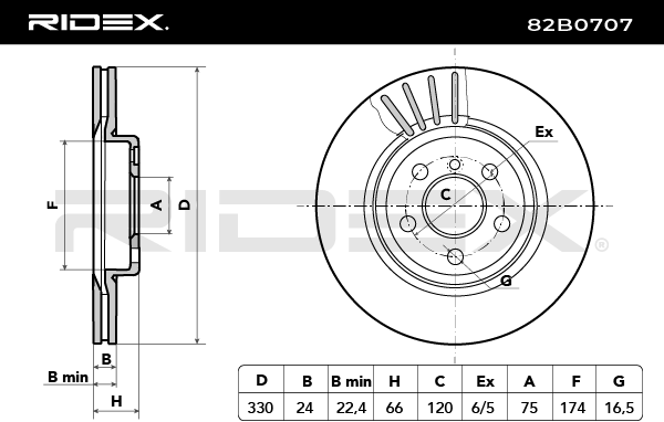 RIDEX 82B0707 Brake Disc - front axle (pair)