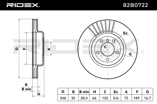 RIDEX 82B0722 Brake Disc - front axle (pair)