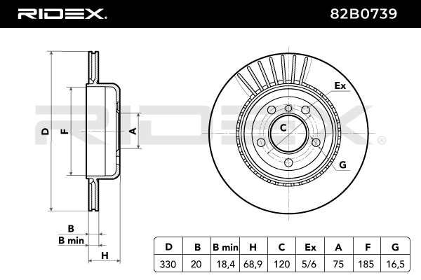 RIDEX 82B0739 Brake Disc - rear axle (pair)