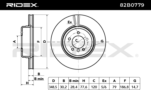 RIDEX 82B0779 Brake Disc - front axle (pair)