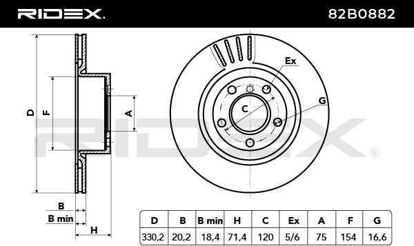 RIDEX 82B0882 Brake Disc - rear axle (pair)