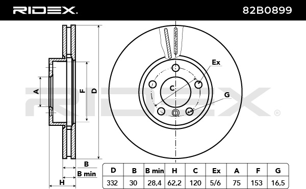 RIDEX 82B0899 Brake Disc - front axle (pair)