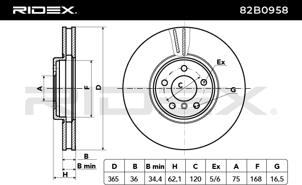 RIDEX 82B0958 Brake Disc - front axle (pair)