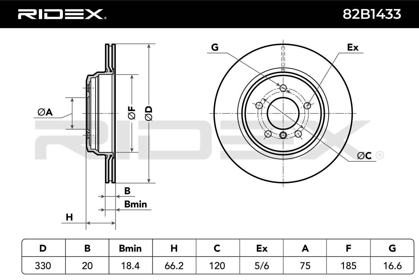 RIDEX 82B1433 Brake Disc - rear axle (pair)