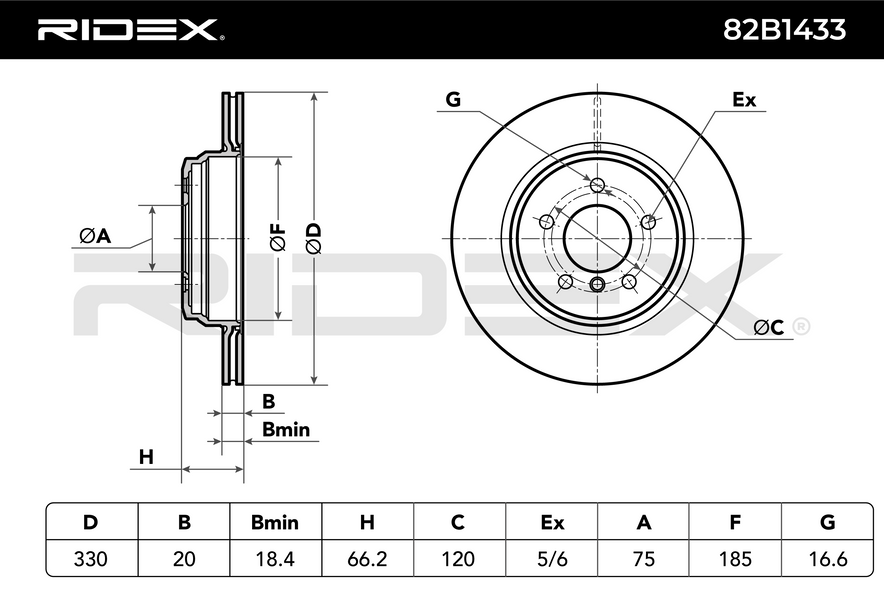 RIDEX 82B1433 Brake Disc - rear axle (pair)