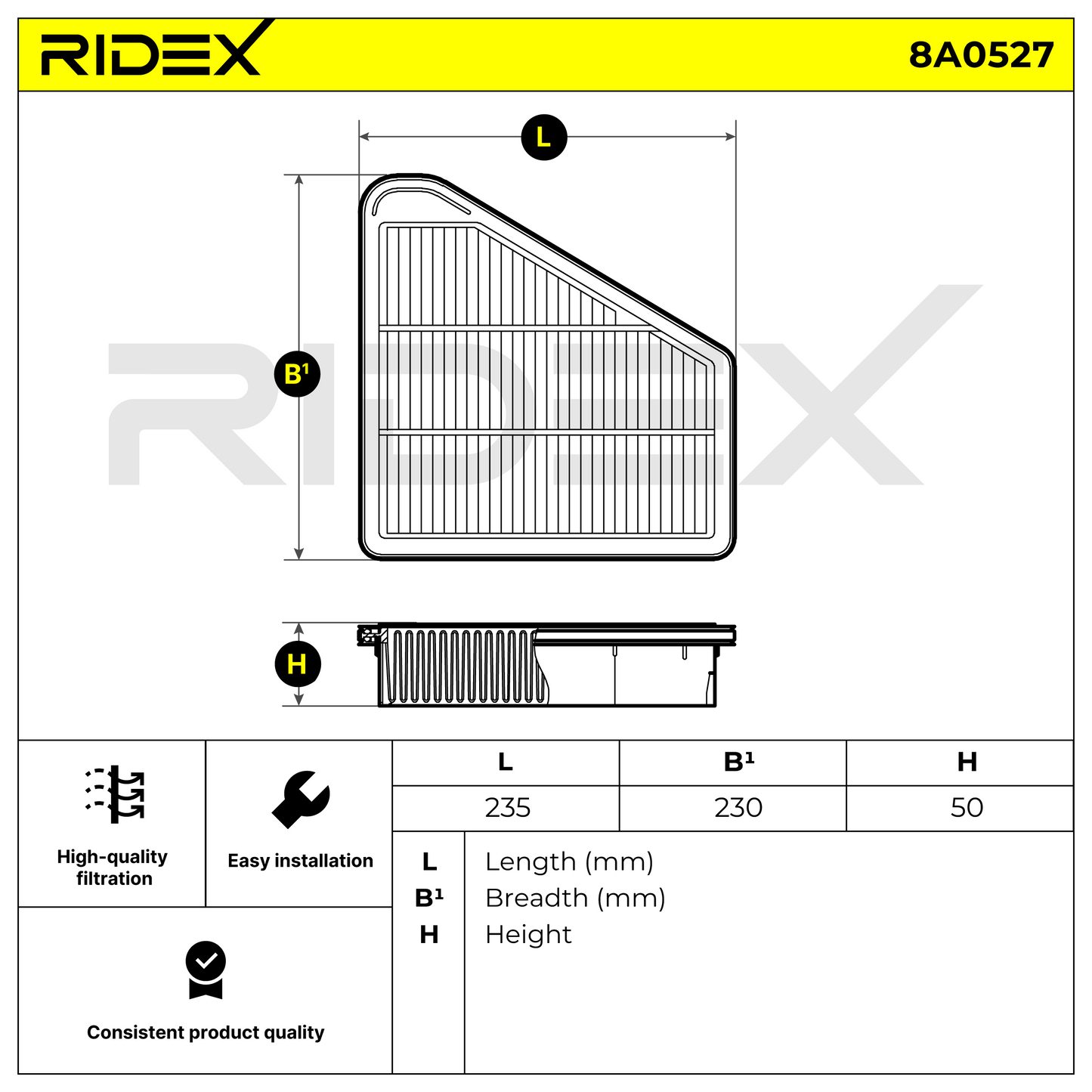 RIDEX 8A0527 Air Filter - for HONDA CIVIC