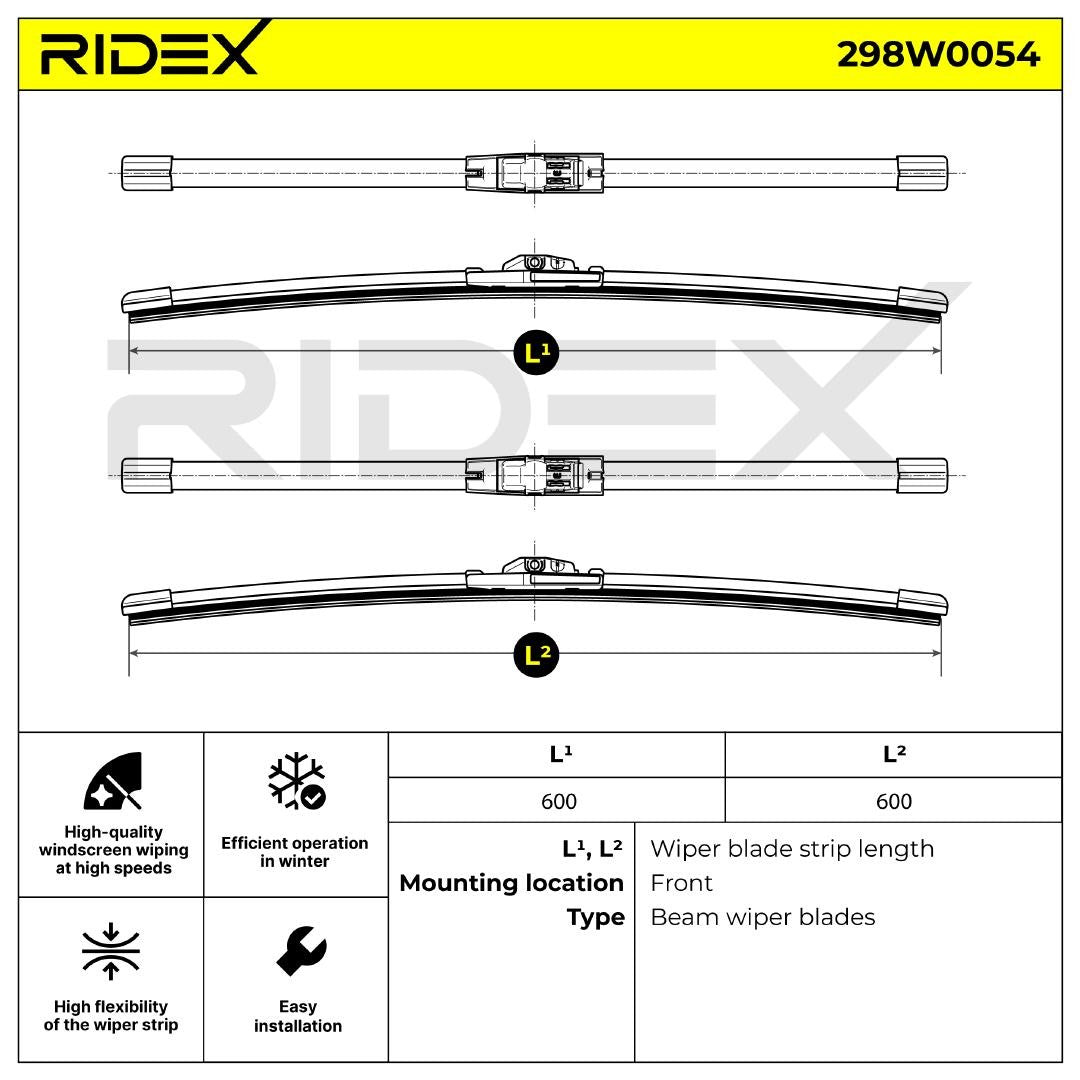 RIDEX 298W0054 Wiper Blade Pair - Front - 600/600mm (Side Pin)