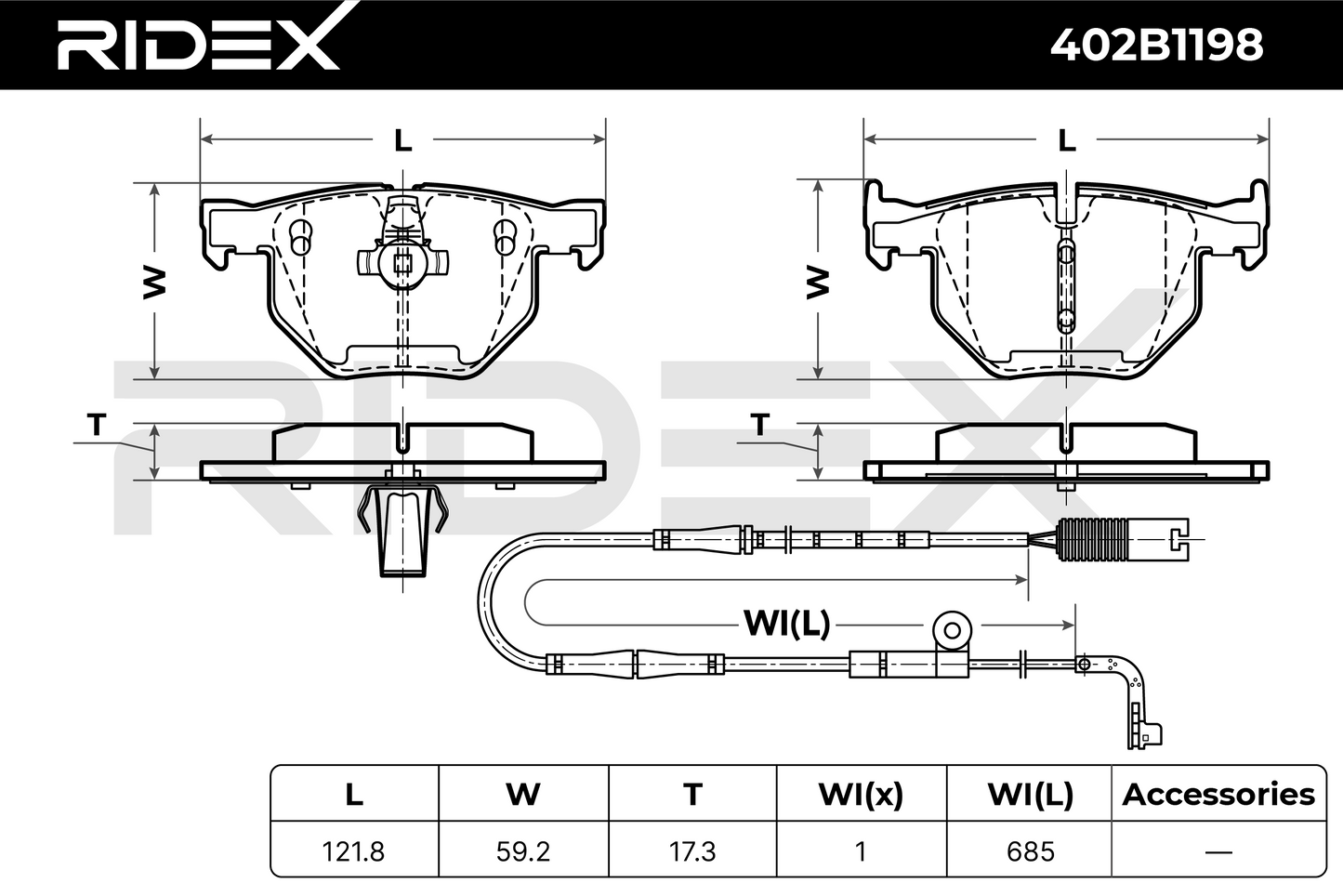RIDEX 402B1198 Brake pad set