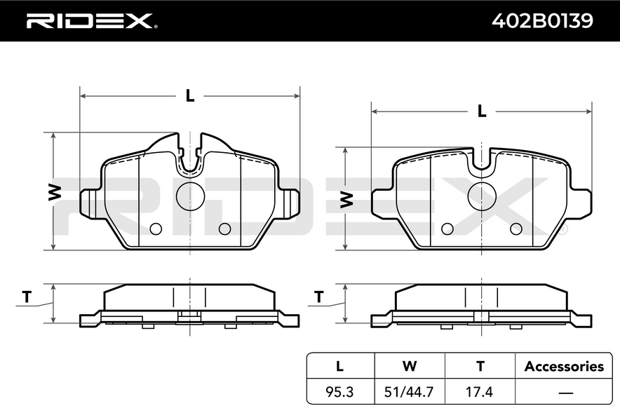 RIDEX 402B0139 Brake pad set with anti-squeak plate - for BMW