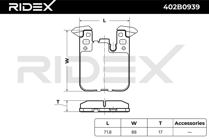 RIDEX 402B0939 Brake pad set