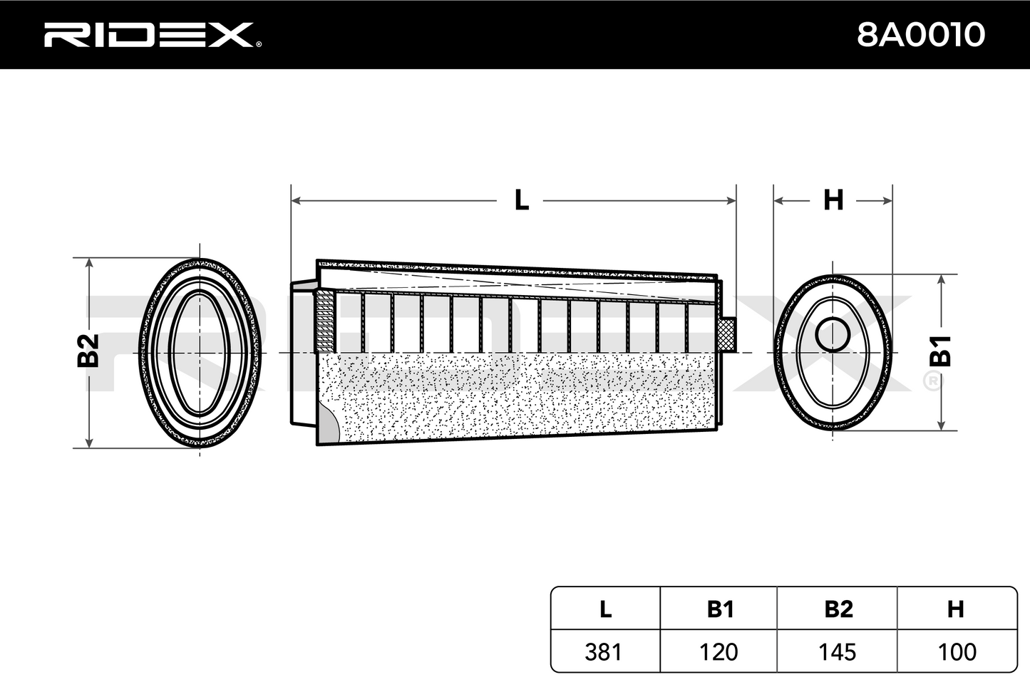 RIDEX 8A0010 Air Filter, Filter Insert, with pre-filter