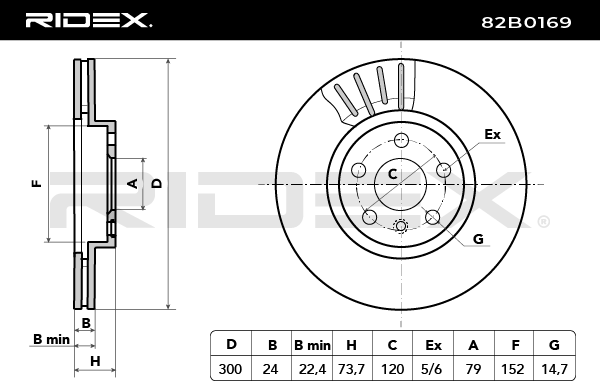 RIDEX 82B0169 Brake Disc, Internally Vented (pair)