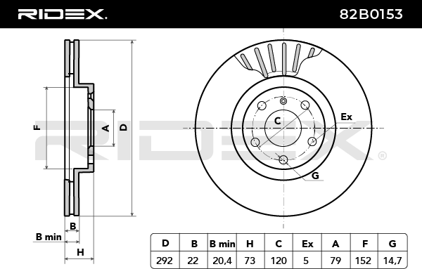 RIDEX 82B0153 Brake Disc, Front Axle, Vented, Uncoated (pair)