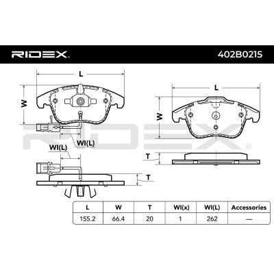 RIDEX 402B0215 Brake Pad Set for Audi - Front Axle