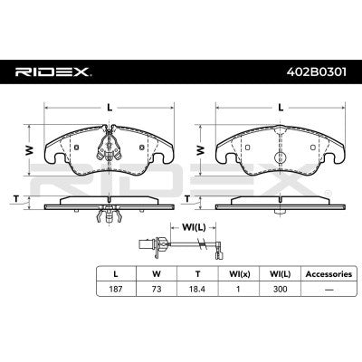 RIDEX 402B0301 Brake Pad Set for Audi - Front Axle