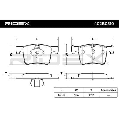 RIDEX 402B0510 Brake pad set with piston clip - for BMW