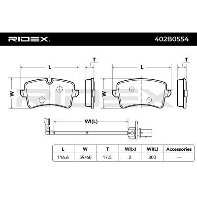 RIDEX 402B0554 Brake Pad Set for Audi - Rear Axle