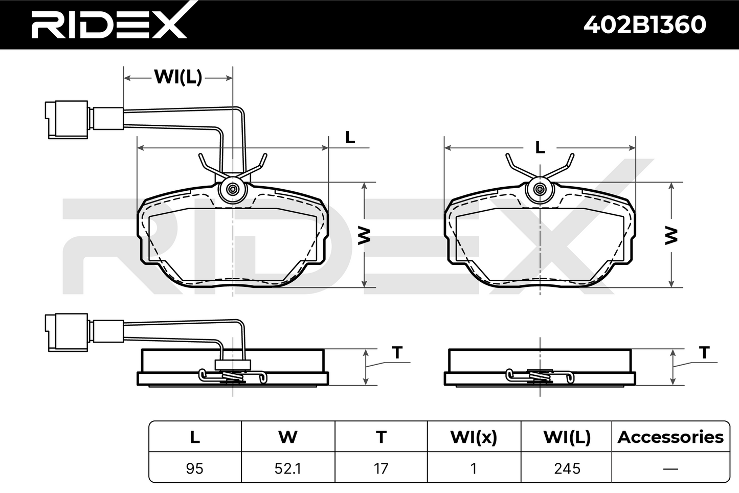 RIDEX 402B1360 Brake pad set