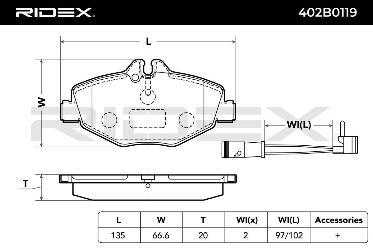 RIDEX 402B0119 Brake pad set Front axle- for Mercedes-Benz