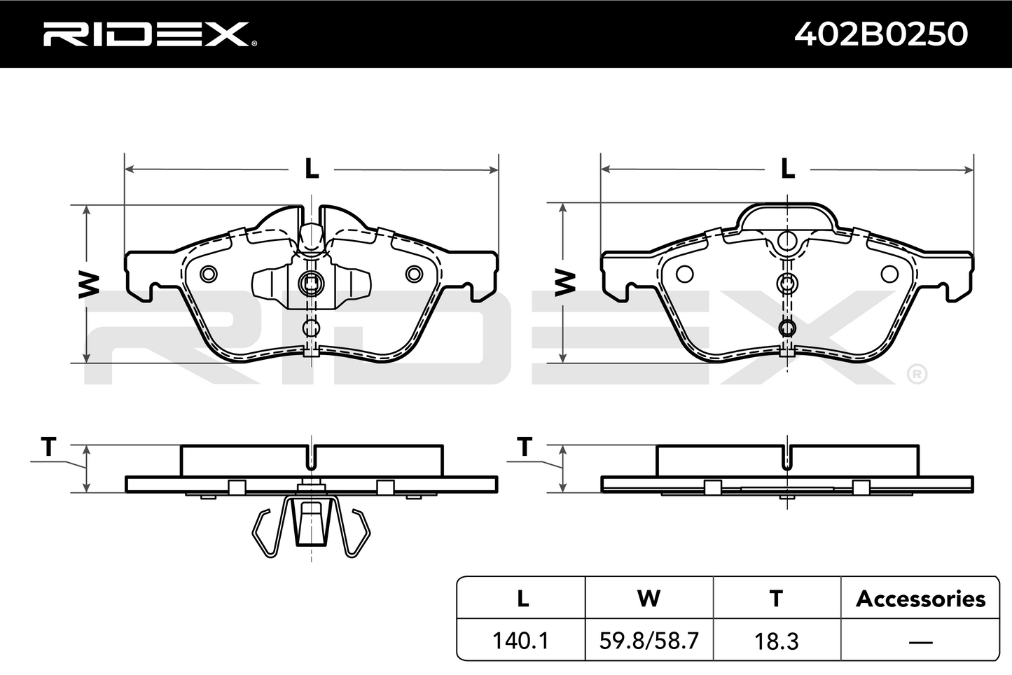 RIDEX 402B0250 Brake pad set